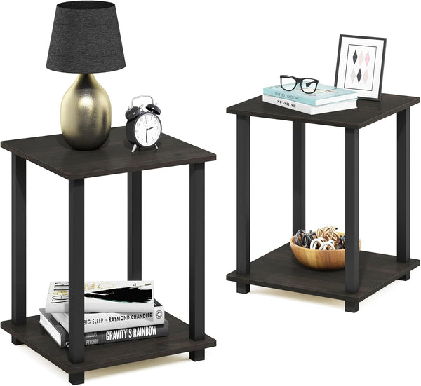 Furinno SIMPLISTIC Side Table Set of 2, 2-Tier Square Modern End Table,