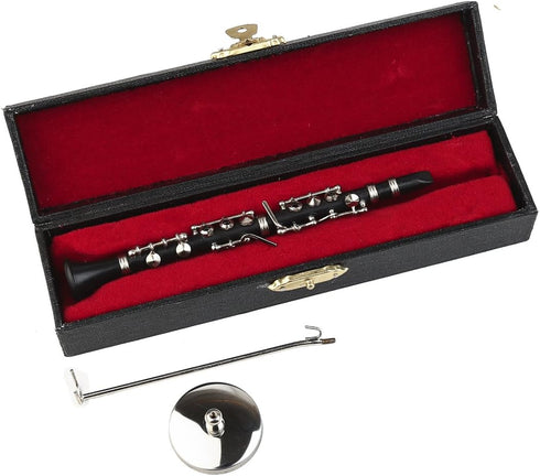 Dselvgvu (5.24") Miniature Clarinet with Stand and Case Mini Musical Instrument Clarinet Replica Collectible Figurines