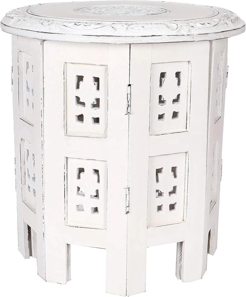 12"x12" Bedding Craft Wooden End Table, Side Table Hand Carved Wooden Vintage Boho Folding for Small Spaces, Entryway