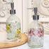 Set of 2 Flower Glass Soap Dispenser Bottles, 17oz with Plastic Pump