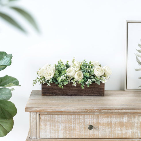Dahey Centerpiece Table Decorations for Dining Room, Farmhouse Table Decor Wood Tray with 3 Artificial Flowers, 14.1" x