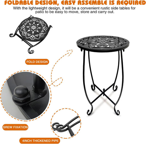 Fashion&cool Outdoor Side Tables, Weather Resistant Metal Patio Side Table, Small Round Outdoor End Table Side Table