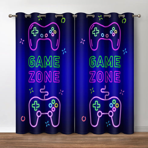 Jekeno Gaming Gamepad Gamer Blackout Curtains, Video Games Controller Neon Sign Pattern Decor, 2 Panels Set, 42x63 Inch