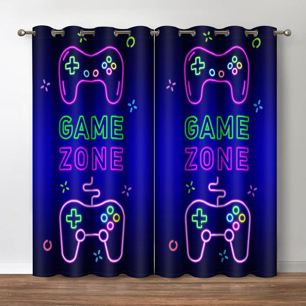 Jekeno Gaming Gamepad Gamer Blackout Curtains, Video Games Controller Neon Sign Pattern Decor, 2 Panels Set, 42x63 Inch