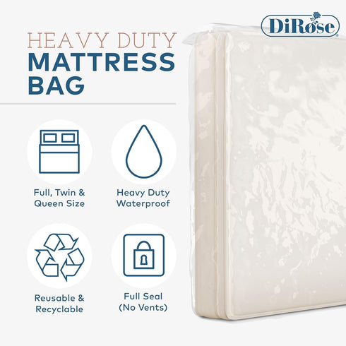 DiRose Mattress Storage Bag - Full Size Thick Plastic Moving Cover, 3 mil Heavy Duty Clear Waterproof Protector