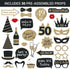 Fully Assembled 50th Birthday Photo Booth Props - Set of 30 - Cute Bday Designs with Real Glitter - Black & Gold Selfie