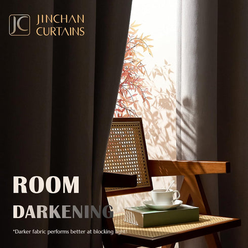 jinchan Blackout Linen Textured Curtain, 84 Inches Long, Thermal Insulated Grommet Top Window Drape for Bedroom