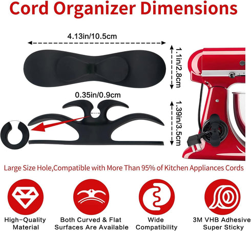 Cord Organizer for Appliances 6 Pcs Cord Wrappers for Kitchen Appliances with Super Sticky Adhesive for Small Home Appliances Cord Keeper on Stand Mixer,Blender,Coffee Maker,Pressure Cooker