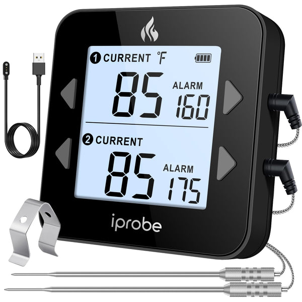 Dual Probe Digital Meat Thermometer - Waterproof, Rechargeable, Bright LCD, Magnetic for BBQ, Grill, Smoker, Oven