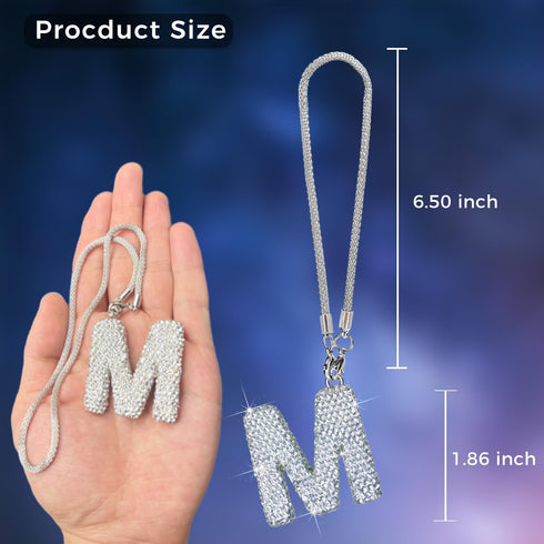 Bling Car Letter Charm, Cute Hanging Crystal Pendant Rear View Mirror Ornament, Rhinestone Women Auto Decoration (White