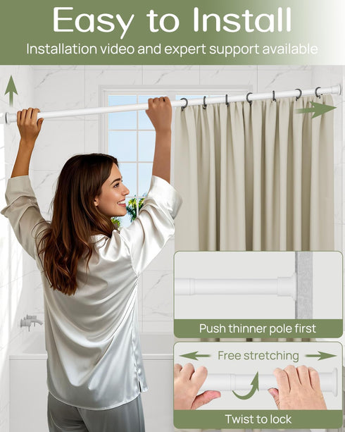 ALLZONE Heavy Duty Tension Shower Curtain Rod, 28-42 Inches, Adjustable Non-Slip for Bathroom and Closet