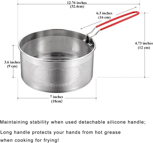 Tenta Kitchen Pasta Strainer Boiling Blanching Basket Vegetable Steamer Basket Stainless Steel Fryer Basket with Removable handle Insert for Veggie Fish Seafood Cooking and heat food 7" by TENTA KITCHEN
