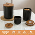 Canister Sets for Kitchen, Black Ceramic Kitchen Canisters with Airtight Wood Lids, Set of 3 for Flour and Sugar