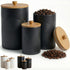 Ceramic Kitchen Canisters for Countertop Set of 3 with Airtight Bamboo Lids