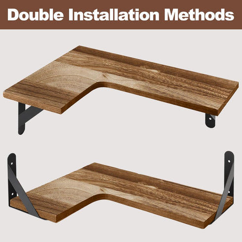 Gabotrie Set 4,L-Shaped Corner Floating Shelves of Wall Mounted Shelf,Rustic Wood Corner Shelvesfor Wall Storage
