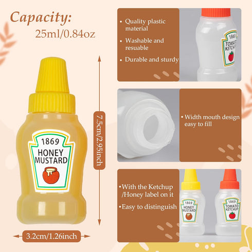 4 25ml RONRONS Pieces Mini Ketchup Bottles for Lunch Box, Salad Dressing Containers Small Condiment Squeeze Bottles
