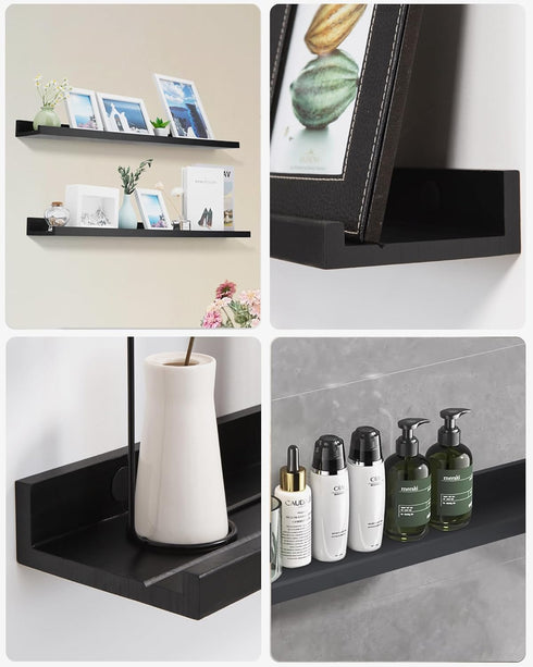 48 Inch Set 2, Long Floating Shelves for Wall, Black Picture Ledge Shelf Wall Mounted Bathroom Long Ledge of Floating