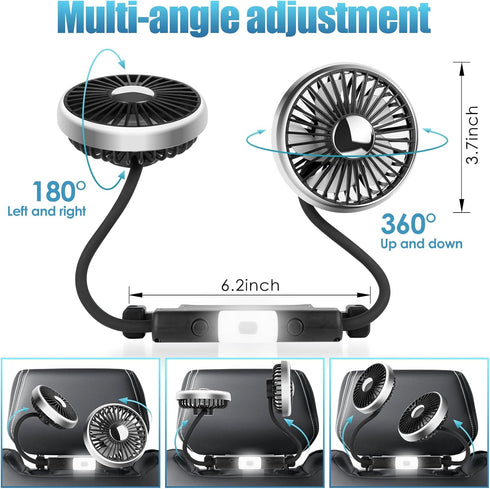 Car Fan, 12V Cooling Fans for Backseat with Little Night Light, Headrest 360° Rotatable Dual Head Back Seat Fan 3 Speed Adjust Vehicles Rear Seat Air Fan for Sedan SUV RV by Shker