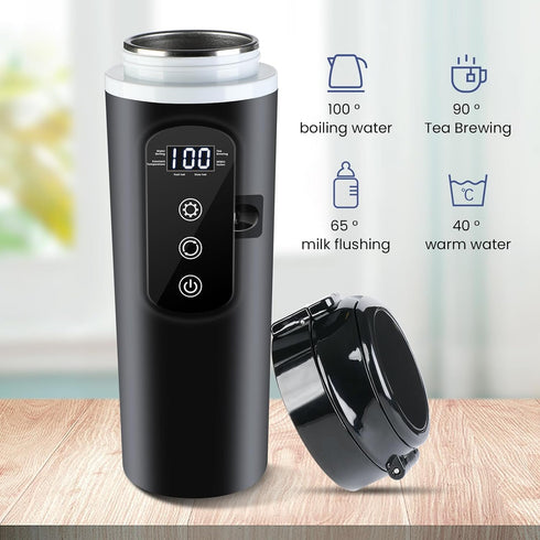 12V/24V 400ml 304 100 DC Car Travel Electric Kettle, Car Heating Mug with Anti-Spill Lid, Leak-proof, Stainless Steel