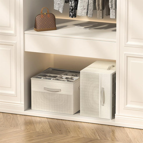 Closet,Foldable 16 Aokeyee Shoe Organizer for Shoe Storage Organizer Box Bin with Adjustable Dividers and Clear Cover