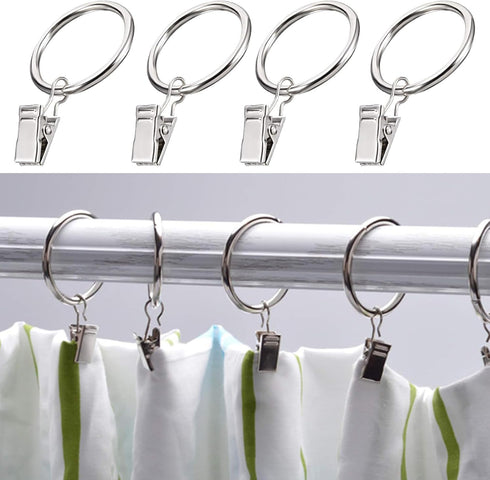 16 Pack Curtain Rings with Clips, Window Clip Rings, Hangers for Drapery, Mini 1 Inch Diameter, Fits up to 5/8" Rod,