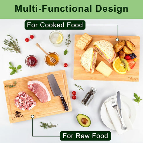 17x12x1 Inch Bamboo Cutting Board for Kitchen, Thickened Chopping Board with Juice Groove & Handles, Large Double Sided
