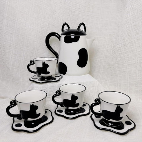 CSZPJLALA Ceramic Cat Tea Set,Cute Cat Paw Tea Mugs And Saucers Set Of