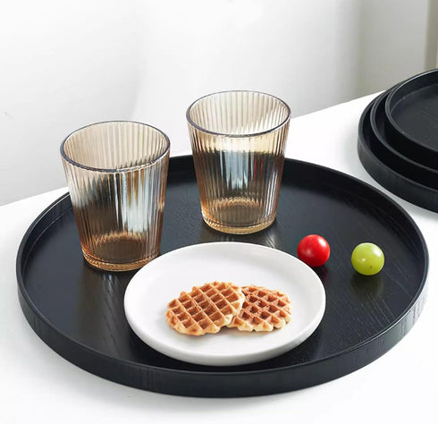 River Restaurant(10.6inch, Round Wood Serving Tray, Solid Wooden Decorative Tray Non-Slip Tea Coffee Table Tray Snack