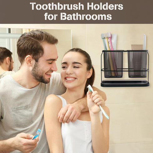Toothbrush Holders with Drain Tray, 2 Cup Hanging Organizer for Bathroom Counter
