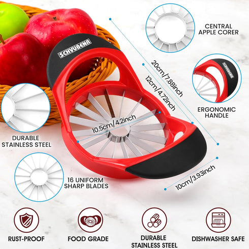16-Blade 4.72 Inch SCHVUBENR Apple Slicer and Corer - Sharp Stainless Steel Apple Cutter - Professional Apple Divider