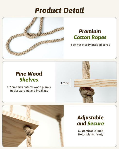 GENTINGBRO Window Plant Shelves Macrame Plant Hanger Floating Shelves Window Sill Shelf for Plants Hanging Plant Stand