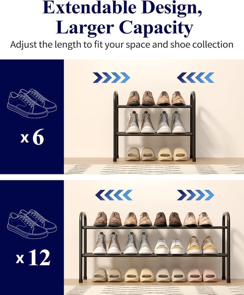 2-Tier Closet, 17.5"32.6" 9.1" 15.4", Kitsure Extendable Shoe Rack - Adjustable Metal Shoe Organizer, Sturdy