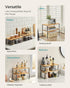 SONGMICS Kitchen Organizer Shelf Set of 2, Stackable Expandable Metal and Engineered Wood, Ink Black and Natural Beige
