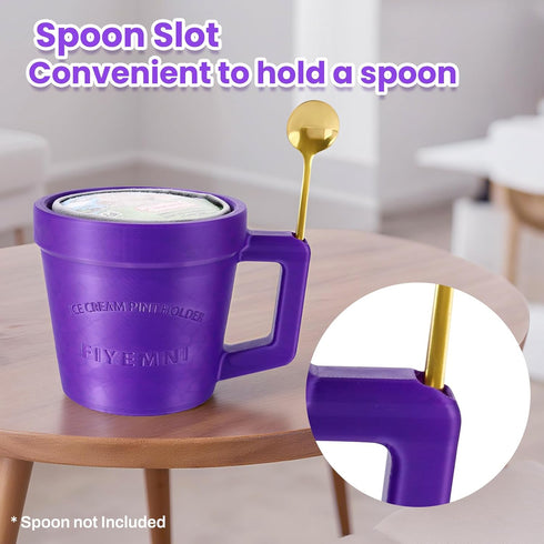 FIYEMNI 16oz 3D Ice Cream Pint Holder, with Antifreeze Handle & Spoon Slot, Ice Cream Pint Insulated Sleeve Containers