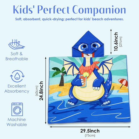 Ythuil Backpack, 30"x 25" 3-10 Dragon Hooded Towels for Kids, with Kids Beach Towel for Years, Dragon Gifts for Boys