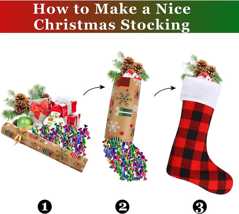 DERAYEE 6 Pack Christmas Stockings, 18 Inch Large Red Black Buffalo Plaid for Family Holiday Xmas Party Decoration