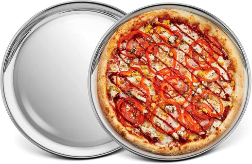 P&P CHEF 10 Inch Stainless Steel Pizza Pan, 2 Pieces Pizza Baking Pans, Round Pizza Plates, Oven & Dishwasher Safe,
