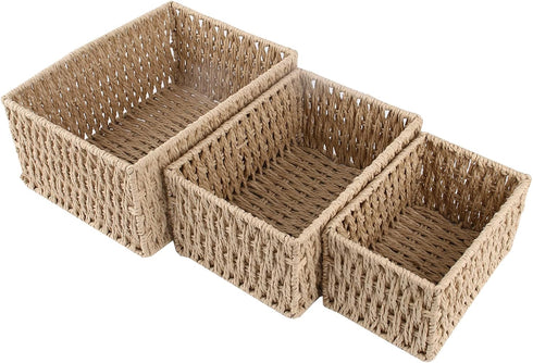 Paper Woven Storage Baskets with Iron Frame, Set of 3 Desk Organizers