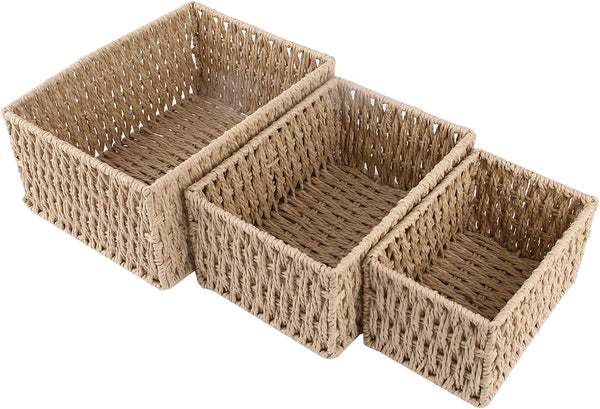 Paper Woven Storage Baskets with Iron Frame, Set of 3 Desk Organizers