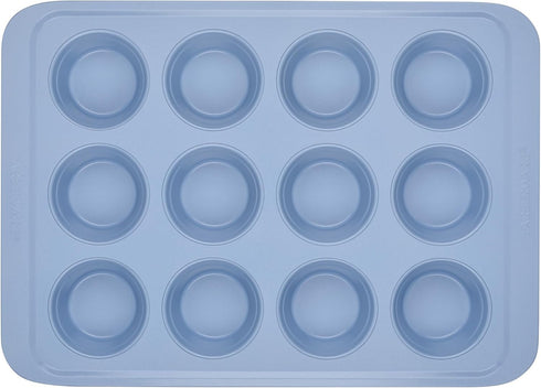 Farberware Nonstick Bakeware Muffin/Cupcake Pan, 12-Cup with Fill Lines, Blue