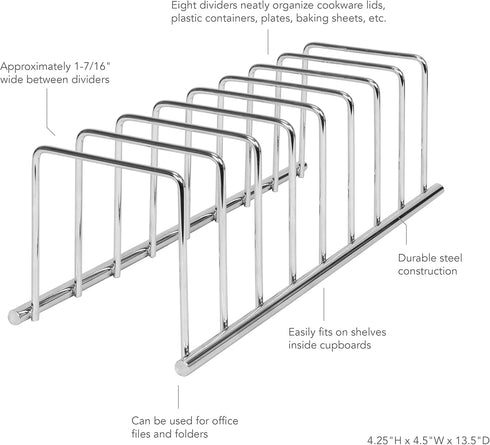 Pot Lid Holder, Stainless Steel Kitchen Organizer Rack, Storage for Bakeware, Pots & Pans, Reusable Containers
