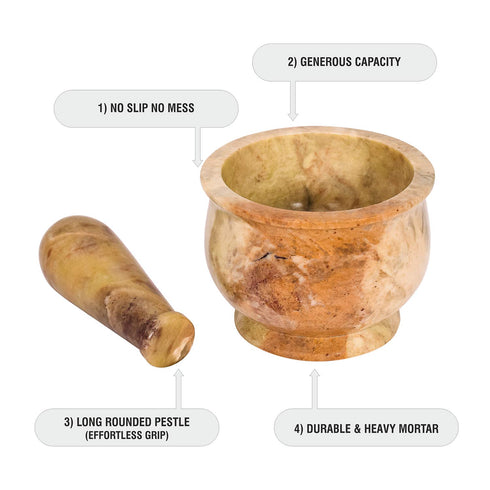 Heavy Duty Polished Hard Stone Mortar and Pestle, Natural Stone Grinder for Spices, Pastes, Herbs, Seasoning (Haldi)