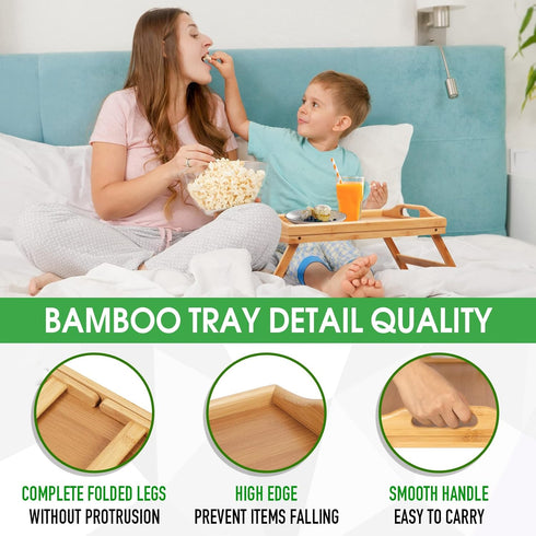 Bed Tray Table Folding Legs with Handles Breakfast Tray for Sofa Eating,Drawing,Platters Bamboo Serving Lap Desk Snack