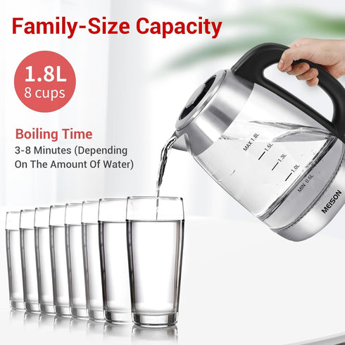 Speed-Boil Electric Tea Kettle: Glass for Boiling Water, 1.8 Liter, Auto Shut-Off & Boil-Dry Protection, 2 Year Warranty