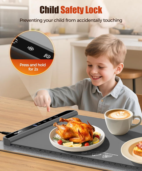 26X15 Inch, 6 6 Settings, Food Warming Mat with Heat-Resistant Pad, Temperature & Timer Child Lock Safety,Food Warmer