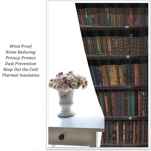 Yearn Jear 2 Sets,42x45 Inch Bookshelf Curtains, Vintage Library with Books Window Treatments for Kids Bedroom, Wooden