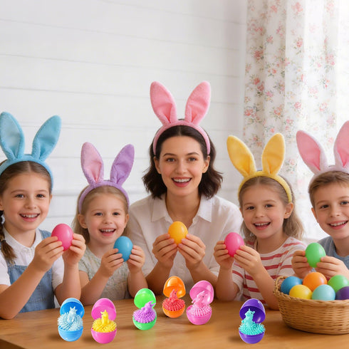 24 Pack Yunfan Prefilled Easter Eggs with Dinosaur Stretchy Strings Fidget Toys Stress Reliever Sensory Squeeze Toys