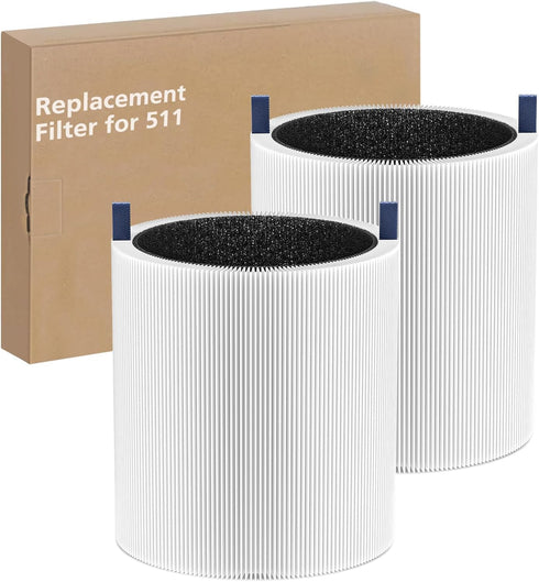 2 Pack 511 Replacement Filter for Blue Air Blue Pure 511 Air Purifier, True H13 HEPA Filters, Activated Carbon Filter