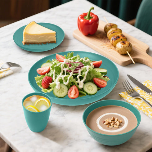 Sets, 32 Set 8, Sets, Set Wheat Straw Dinnerware PCS Dishes for Unbreakable Plates and Bowls Microwave Safe Dinnerware