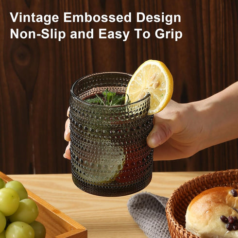 ZMOWIPDL Set 8,Grey 12 oz 15oz Vintage Hobnail Drinking Glasses of & Highball Glass Cups, Kitchen Drinkware